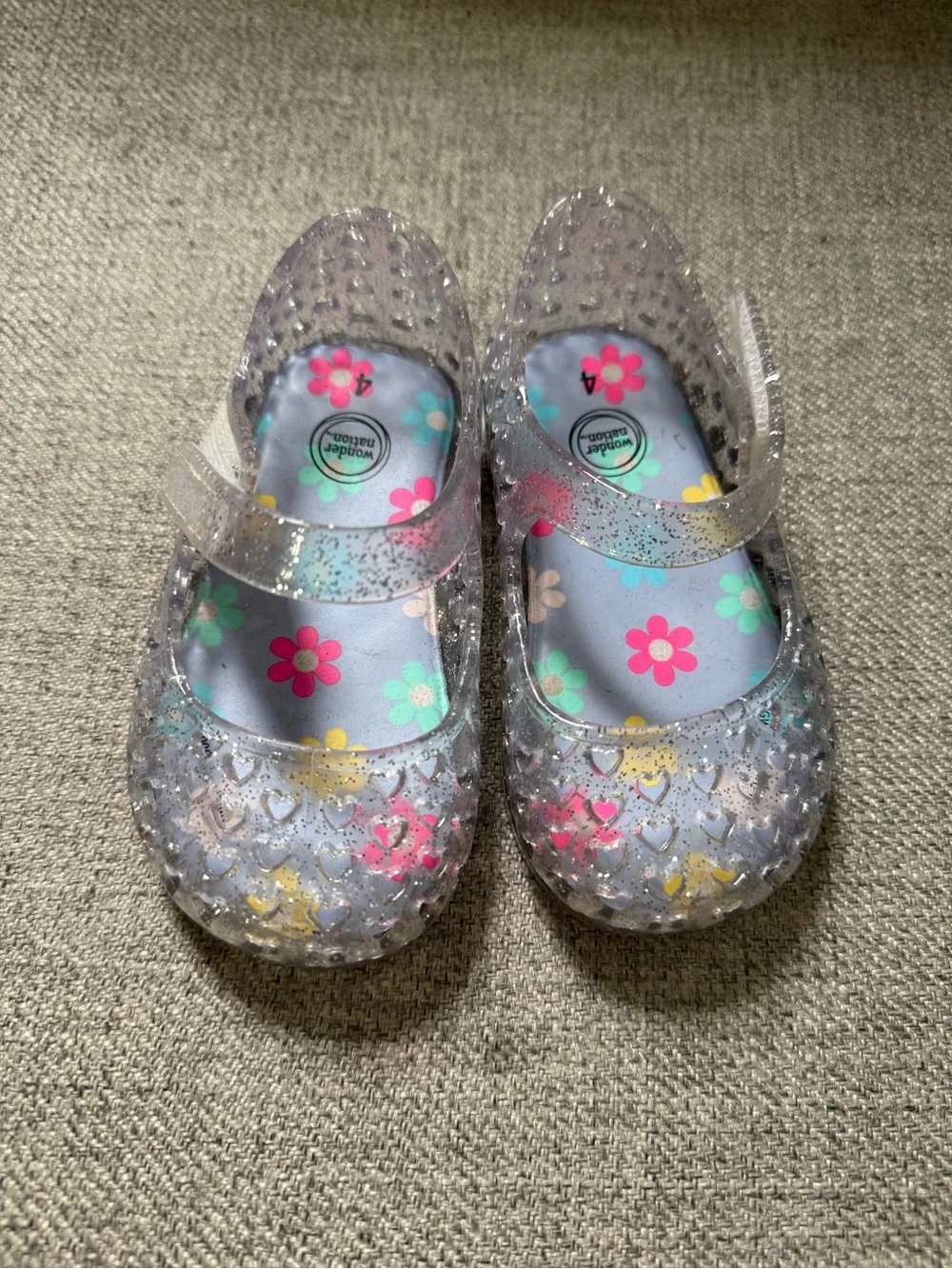 wonder nation Clear Glitter Jelly Mary Janes with Floral Insole